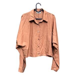 Cest La Vie Top Clay Tan Crop Dolman Button Up Blouse Shirt Collared